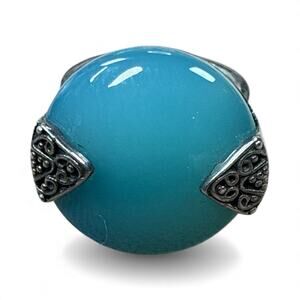 VINTAGE SUARTI ARTISAN BALI AQUA BLUE CHALCEDONY STERLING SILVER RING SIZE 5.25